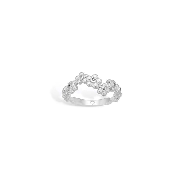Sweet sterling silver ring with flower vine and cubic zirconia