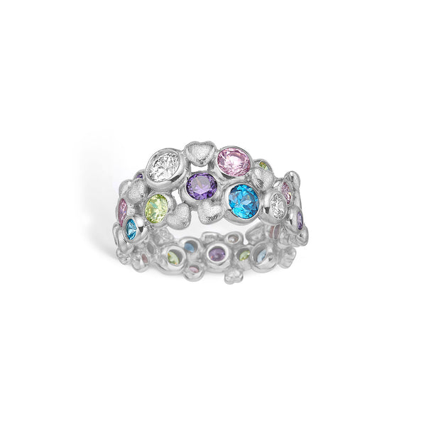 Rhodium-plated sterling silver ring with a mix of cubic zirconia