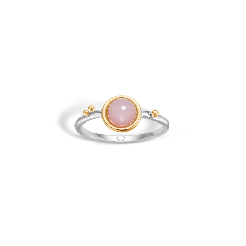 Rhodium-plated sterling silver ring with pink opal