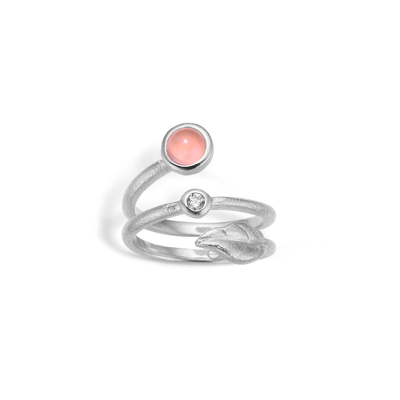 Sterling silver ring with leaf rose quartz and cubic zirconia