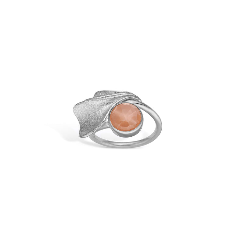 "Heart leaves" sterling sølv ring med peach månesten