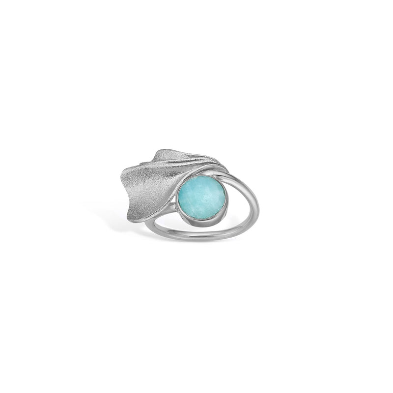 "Heart leaves" sterling silver ring with amazonite