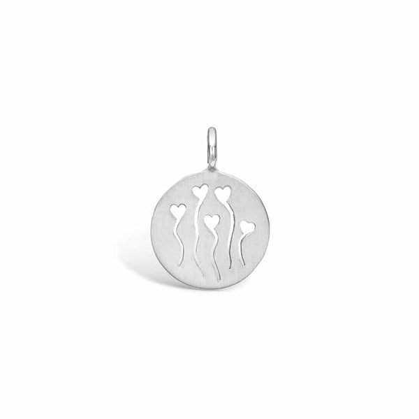 Sterling silver pendant matte round plate with hearts