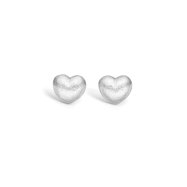 Sterling silver matte heart stud earrings