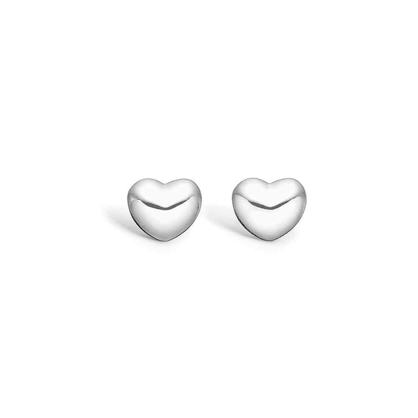 Sterling silver shiny heart stud earrings
