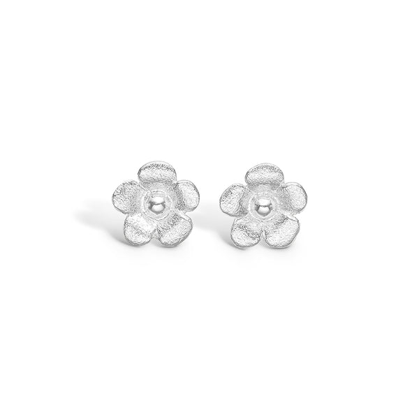 Rhodium-plated silver earrings with flower