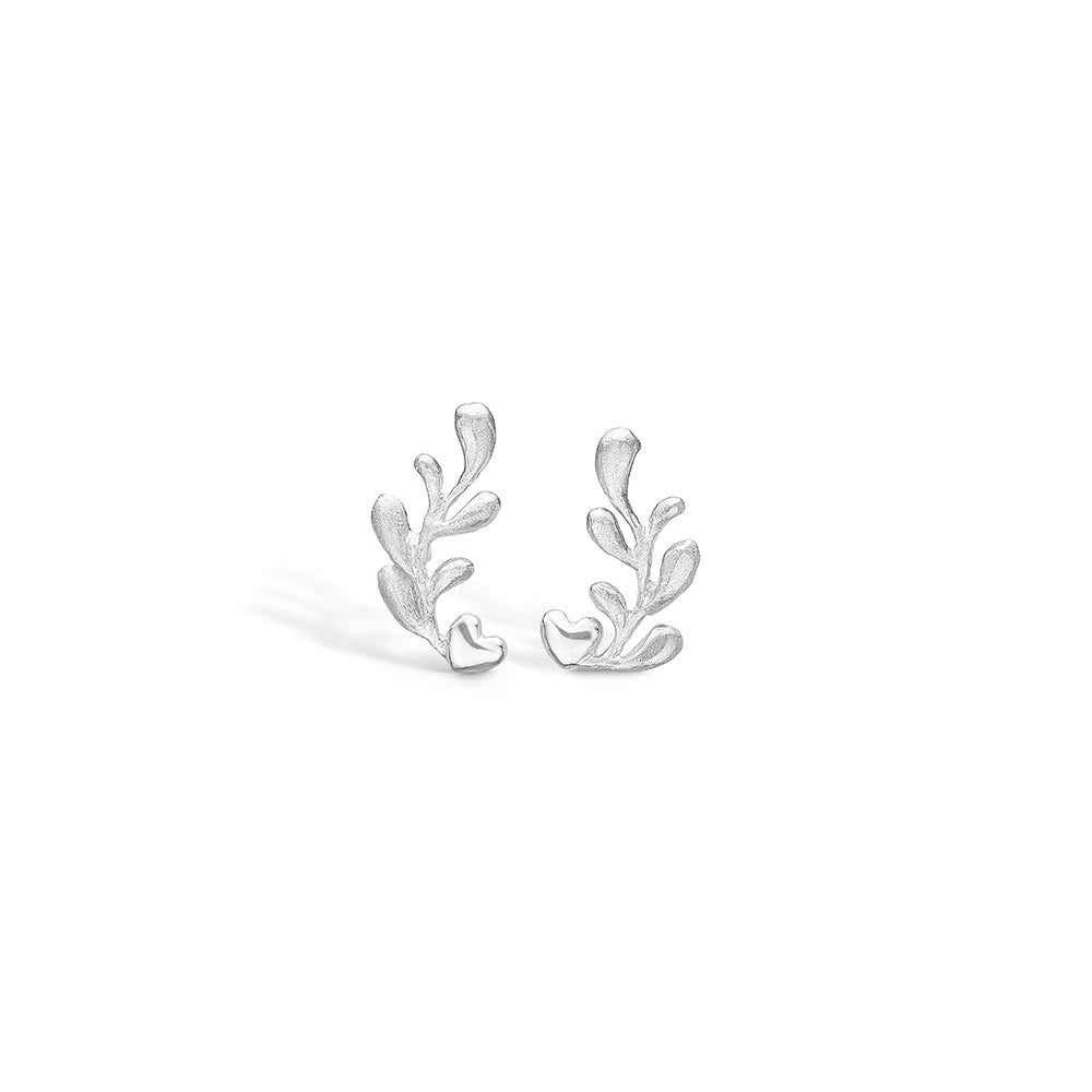 Rhodium-plated silver earrings with branches and a small heart ...