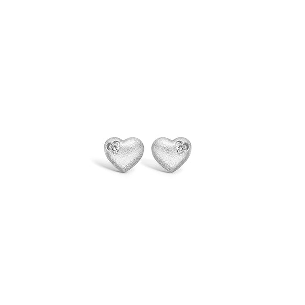 Sterling silver earrings matte heart with cubic zirconia 