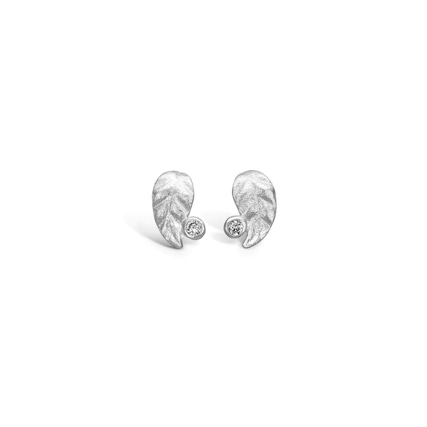 Sterling silver earrings with matte leaf and cubic zirconia
