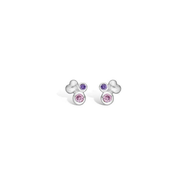 Rhodium-plated sterling silver earrings with pink and purple stones