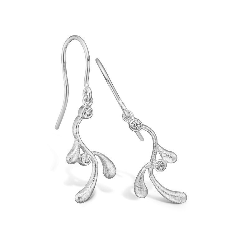 Sterling silver earrings with branches and cubic zirconia
