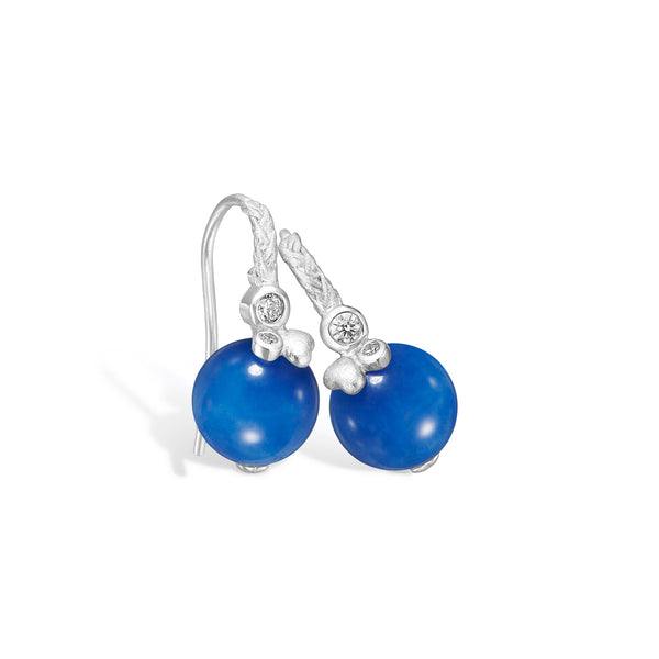 Rhodium-plated sterling silver earrings with blue agate