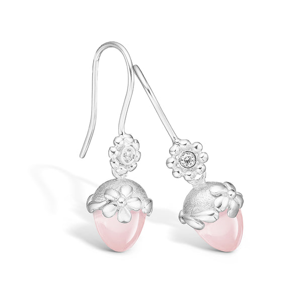 Sterling silver earrings with torpedo rose quartz and cubic zirconia