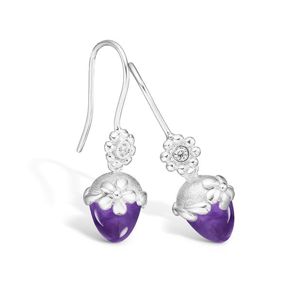 Sterling silver earrings with torpedo amethyst