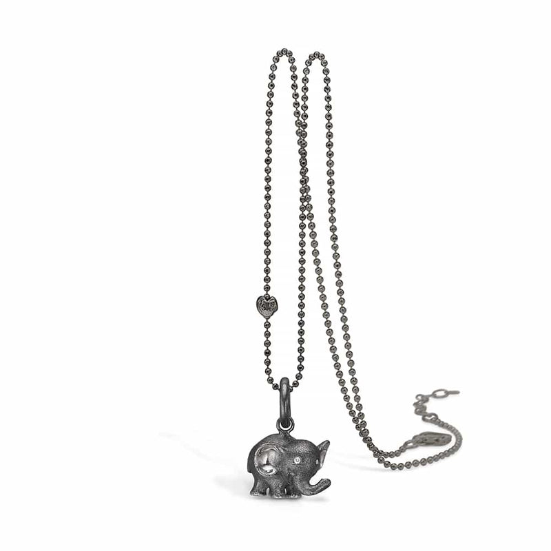 Oxyderet sterling sølv halskæde med lille elefant
