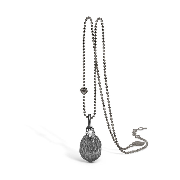 Oxidized silver necklace matte drop pendant and cubic zirconia