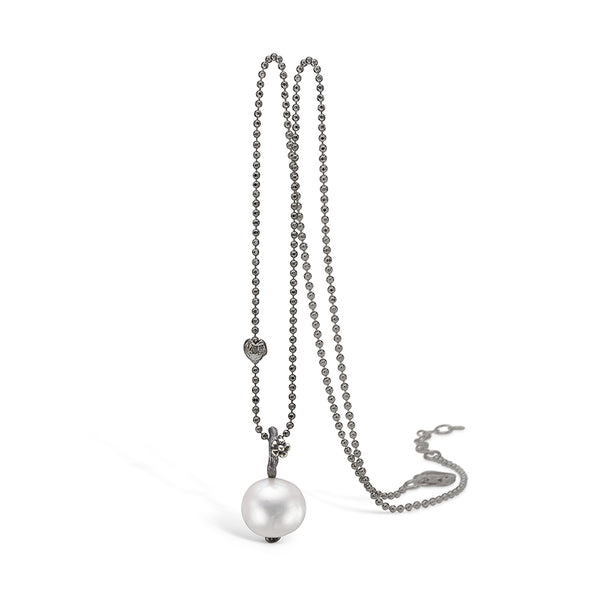 Oxidised silver necklace with single freshwater pearl pendant