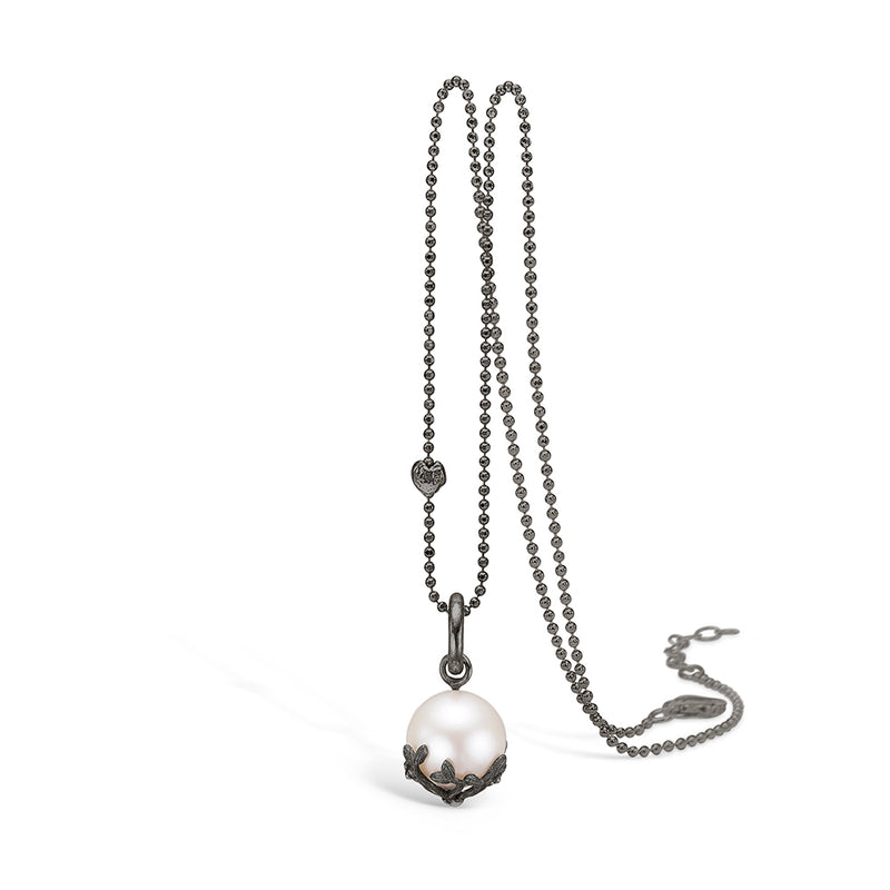 Oxidised silver necklace with freshwater pearl on branch base
