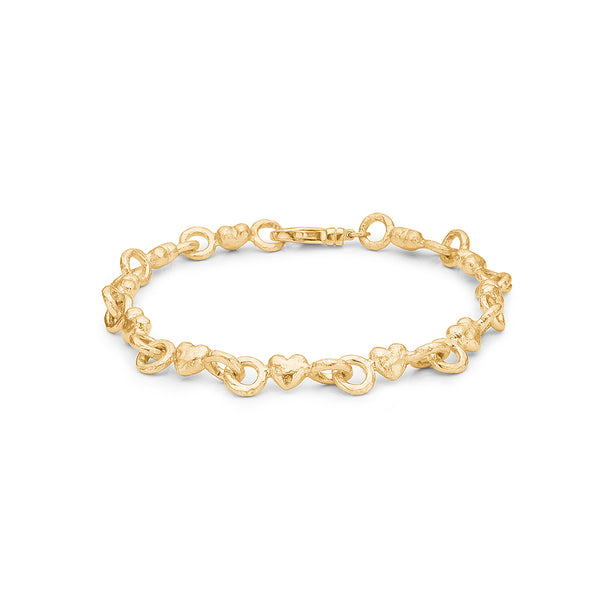 Solid gold-plated sterling silver bracelet with rustic hearts
