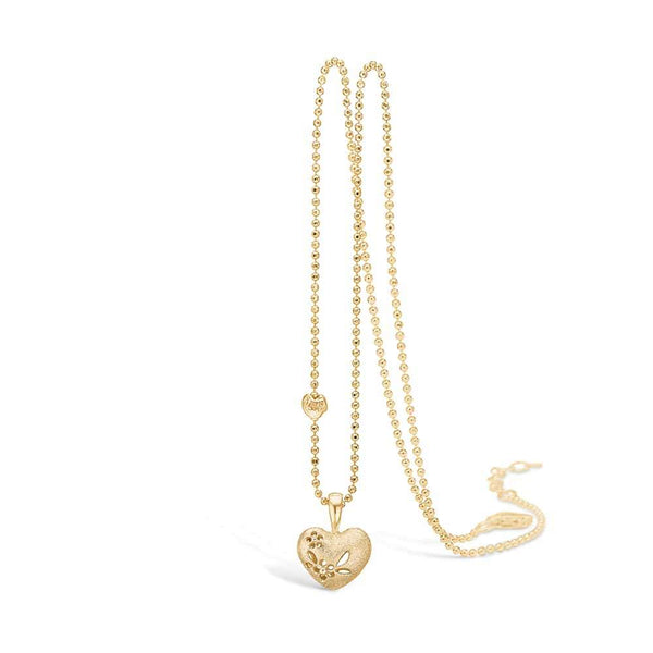 Gold-plated sterling silver necklace with heart and flower hole pattern