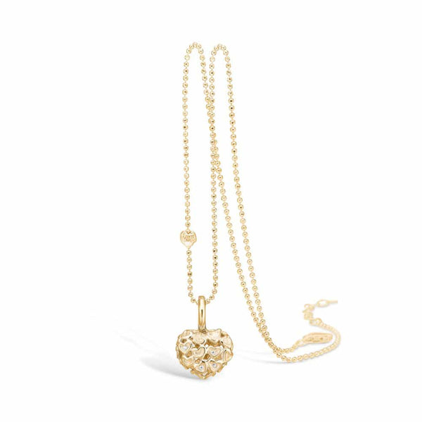 Gold-plated sterling silver necklace with heart pendant of matte hearts and cubic zirconia