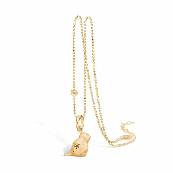 Gold-plated sterling silver necklace with a matte bird and cubic zirconia