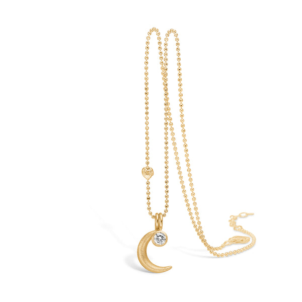 Gold-plated silver necklace with two matte moon pendants and cubic zirconia