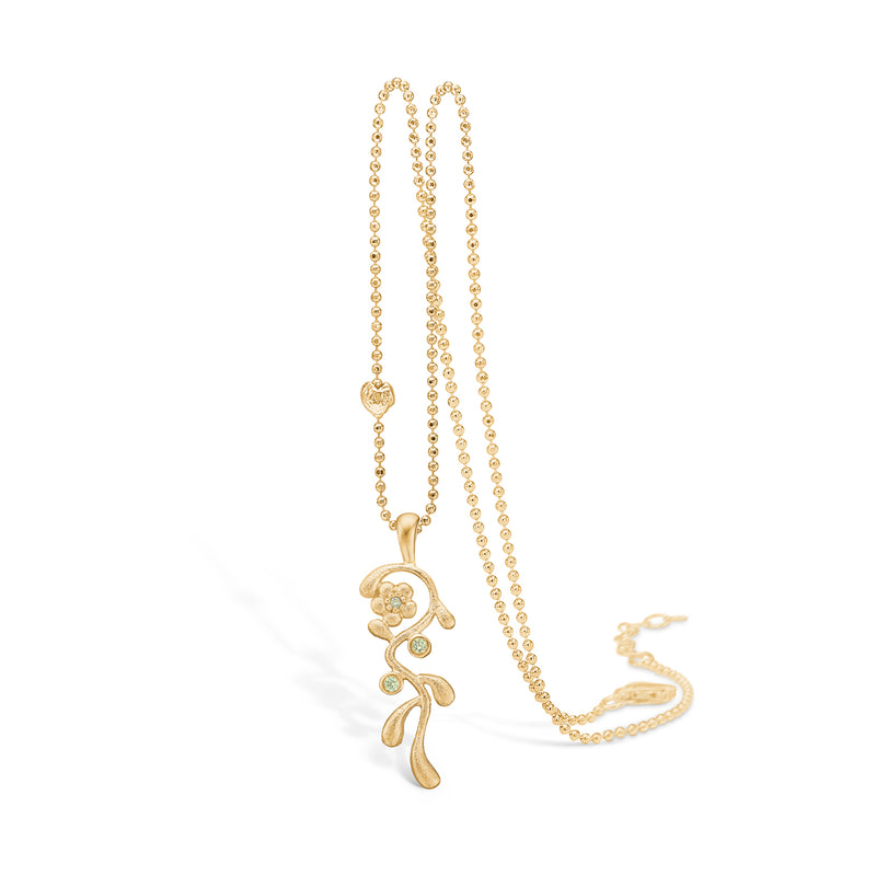 Gold-plated sterling silver necklace with flower pendant and green cubic zirconia 