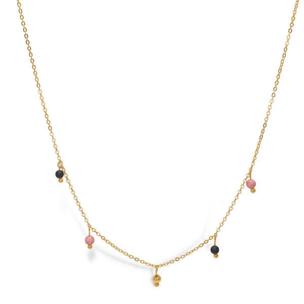 Gold-plated silver necklace with onyx and rhodochosite