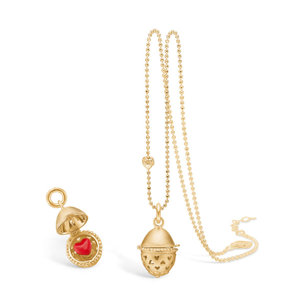 Gold-plated sterling silver necklace with Easter egg and red enamel heart