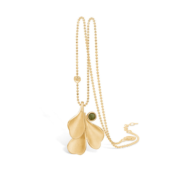 "Heart leaves" gold-plated sterling silver necklace with green tourmaline