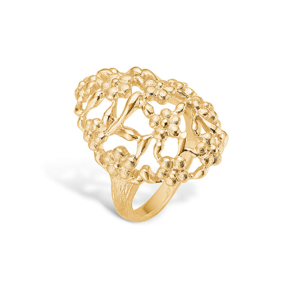 Gold-plated sterling silver finger ring with floral motif