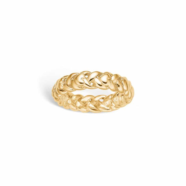 Gilded silver ring braided pattern with hearts