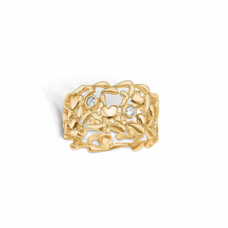 Gold-plated sterling silver ring with preferably small hearts and cubic zirconia