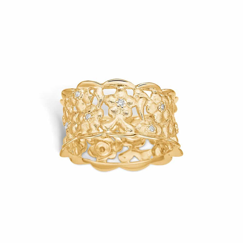 Gold-plated sterling silver ring with sparkling flowers