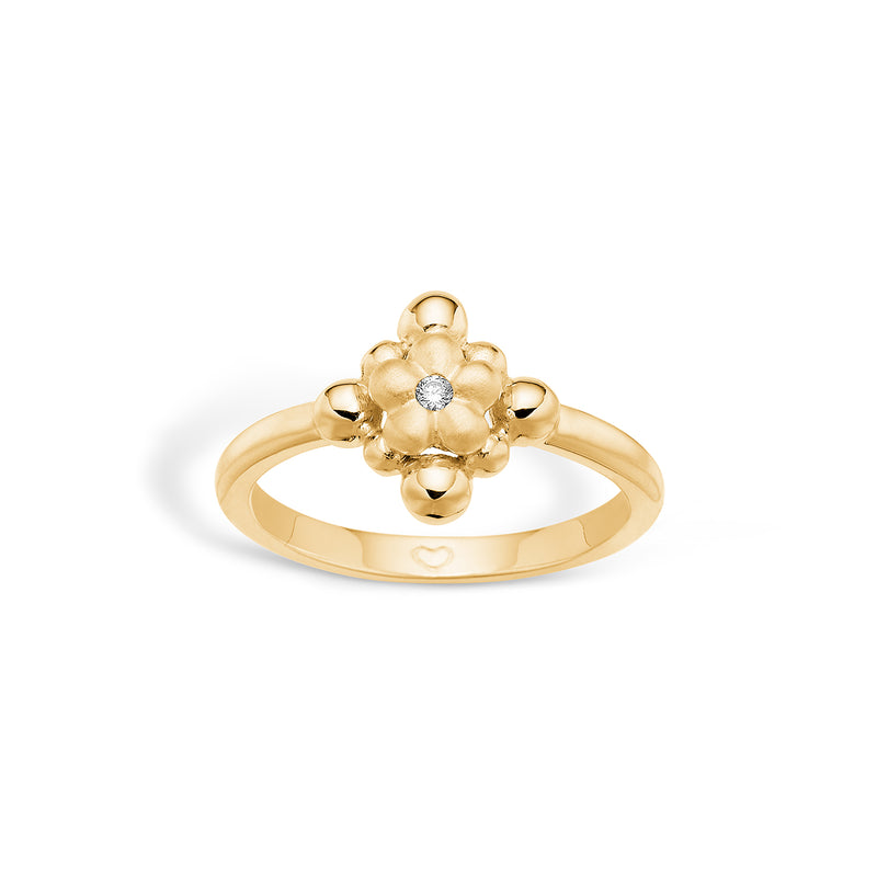 Gold-plated sterling silver finger ring with flower and cubic zirconia