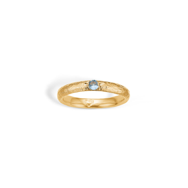 Gold-plated silver ring with blue cubic zirconia