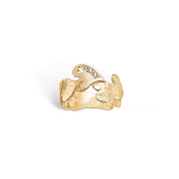 Gold-plated silver heart ring matte with cubic zirconia