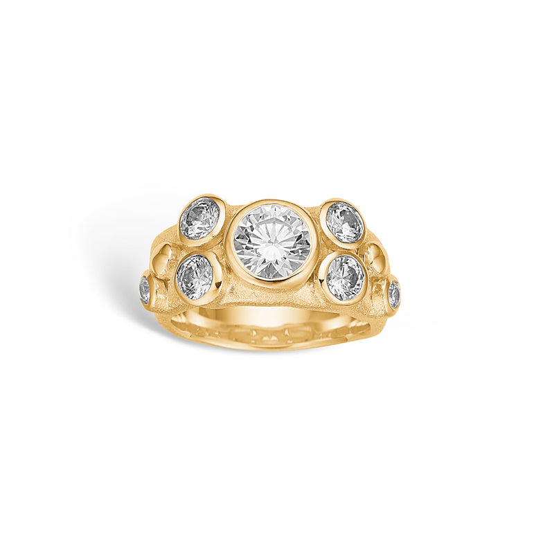 Gold-plated silver ring with large bubbles of cubic zirconia