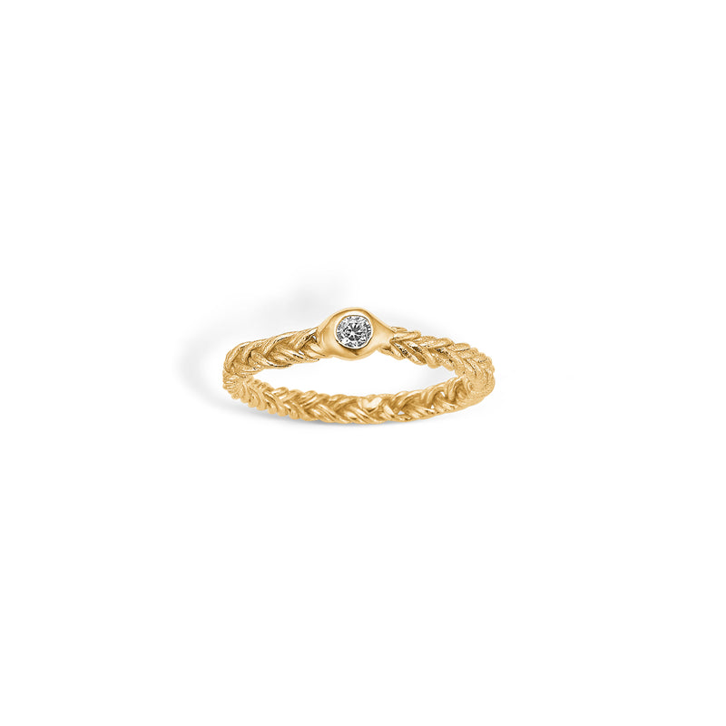 Gold-plated sterling silver ring with braided pattern and cubic zirconia