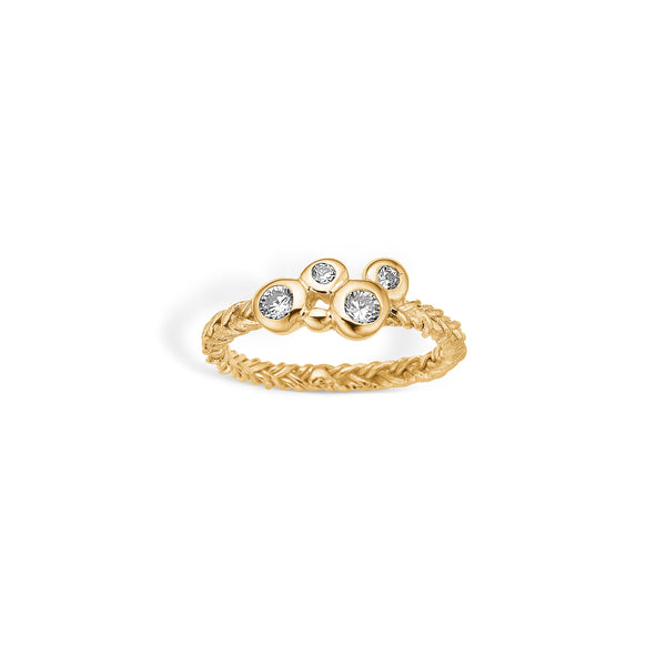Gold-plated silver ring with braided pattern and four cubic zirconia