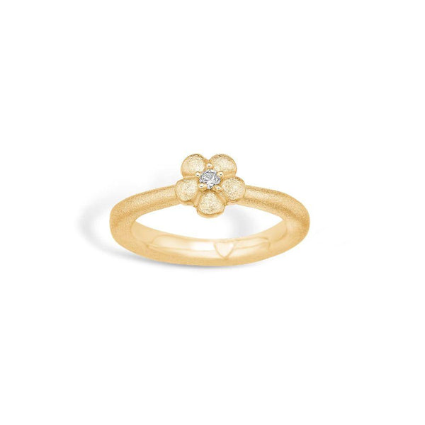 Gold-plated sterling silver ring simple with flower and cubic zirconia