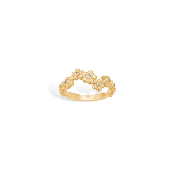 Sweet gold-plated finger ring with flower vine and cubic zirconia