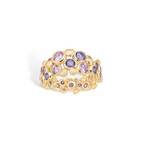 Gold-plated sterling silver ring with purple and pink cubic zirconia