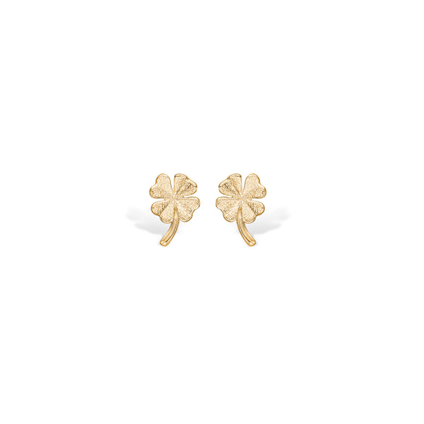 Gold-plated sterling silver ear studs with matte four-leaf clover