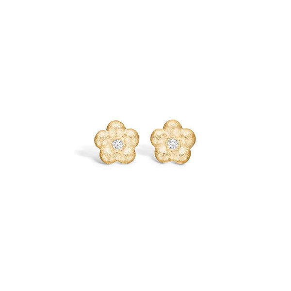 Gold-plated sterling silver earrings with matte flower and cubic zirconia