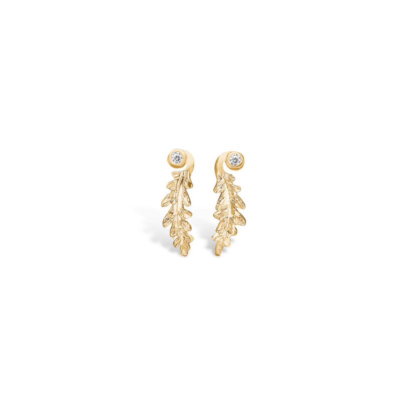 Gold-plated silver leaf earrings with cubic zirconia