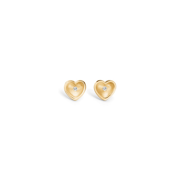 Gold-plated sterling silver heart studs shiny and matt with cubic zirconia
