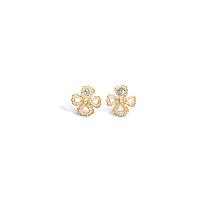 Gold-plated sterling silver stud earrings open clover with cubic zirconia