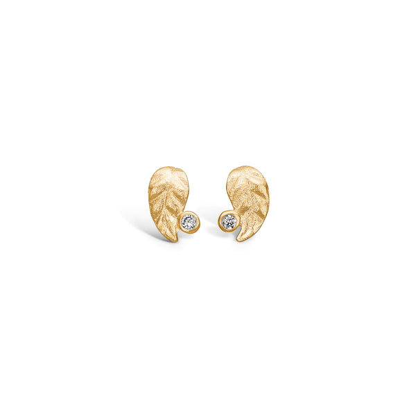 Gold-plated sterling silver earrings with matte leaf and cubic zirconia
